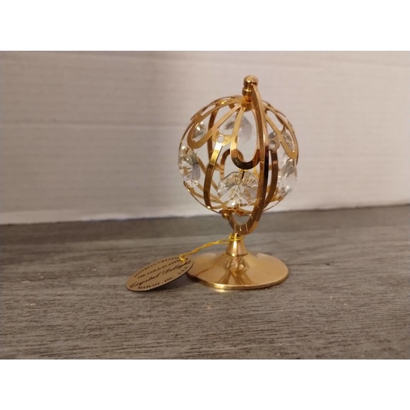 Mascot Inc. World Globe 24K Gold Plated Desk Sun Catcher 3 1/2" Austrian Crystal - Picture 4 of 6